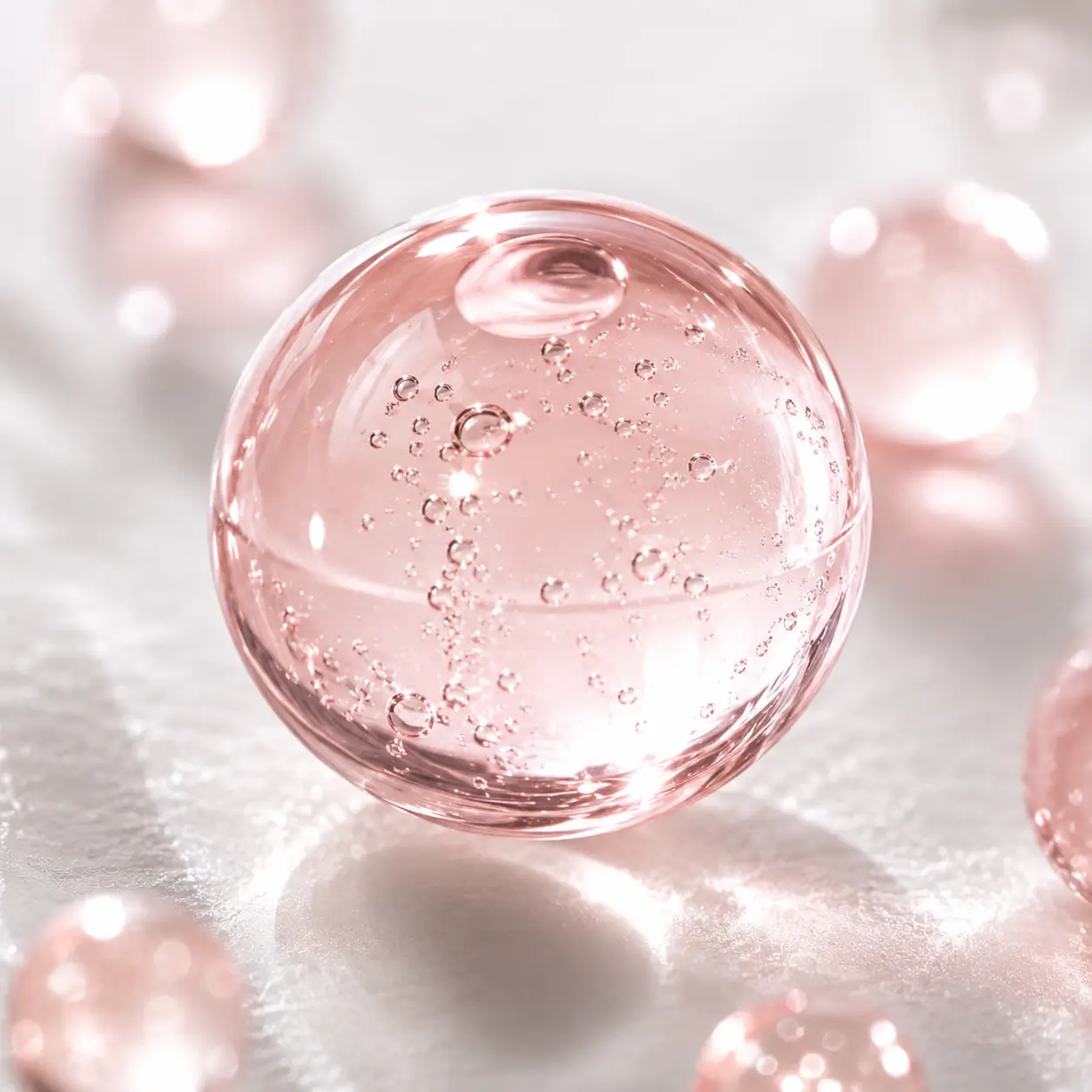 peptídeos bioativos cosméticos — molécula rosa em esfera de gel representando exossomos na skincare