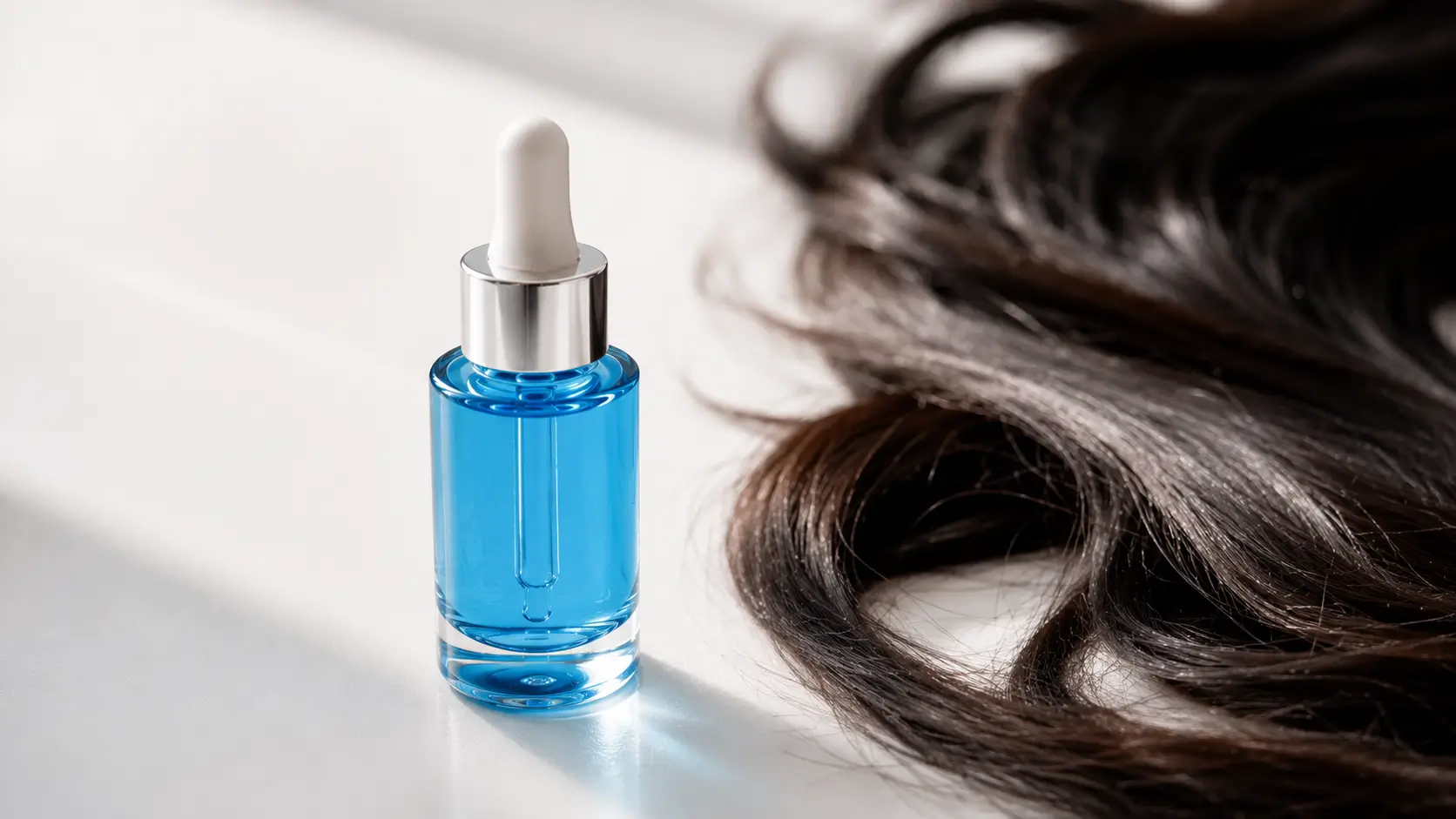 Peptídeo de cobre cabelo — frasco do Sérum GHK-Cu Zencial sobre superfície limpa com luz suave